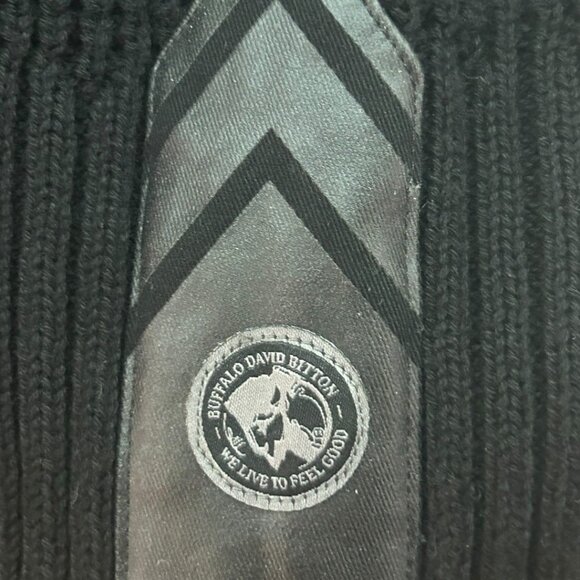NWT Buffalo David Bitton Black Waffle‎ Knit Sweater W/ Elbow Patches Size Large - Picture 8 of 8